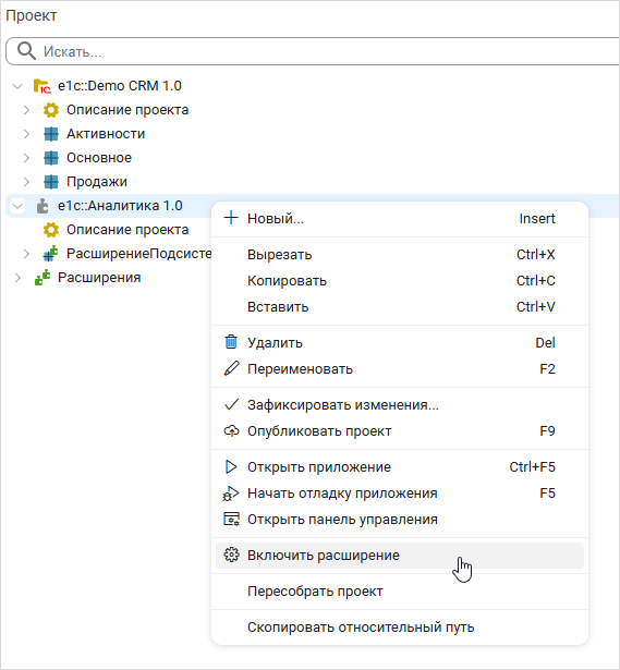 Включить в среде разработки