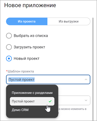 Выбор пустого проекта в качестве шаблона проекта