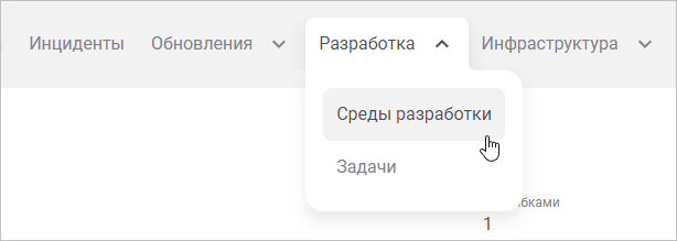 Выбор пункта меню «Среды разработки»