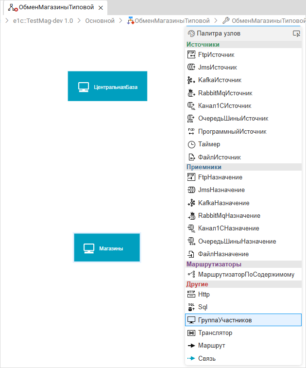 Добавление группы участников «Магазины»