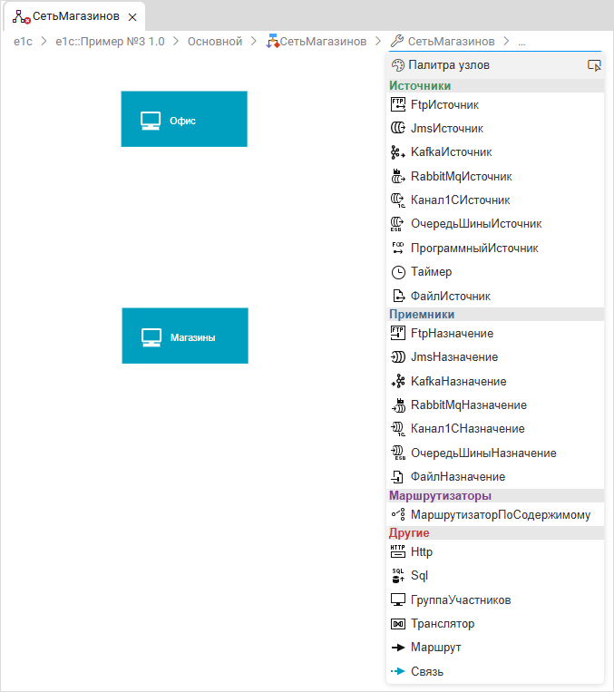 Добавление узла «Магазины»