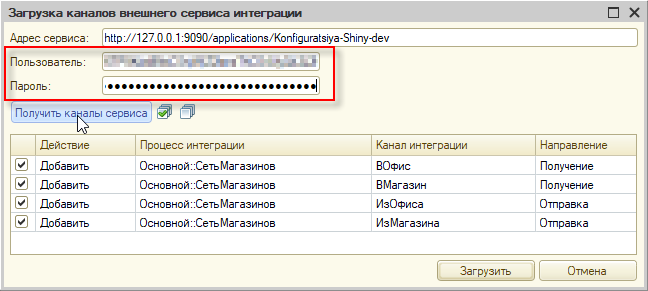Список каналов из схемы процесса интеграции