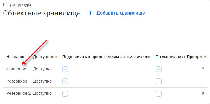 Окно со списком объектных хранилищ