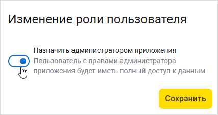 Установка флажка «Назначить администратором приложения»