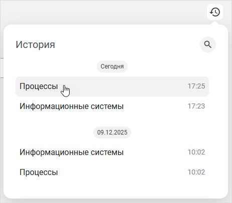 Окно истории действий пользователя