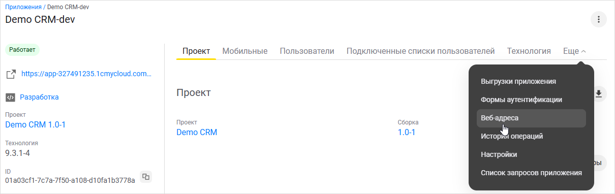 Переход к вкладке «Веб-адреса»
